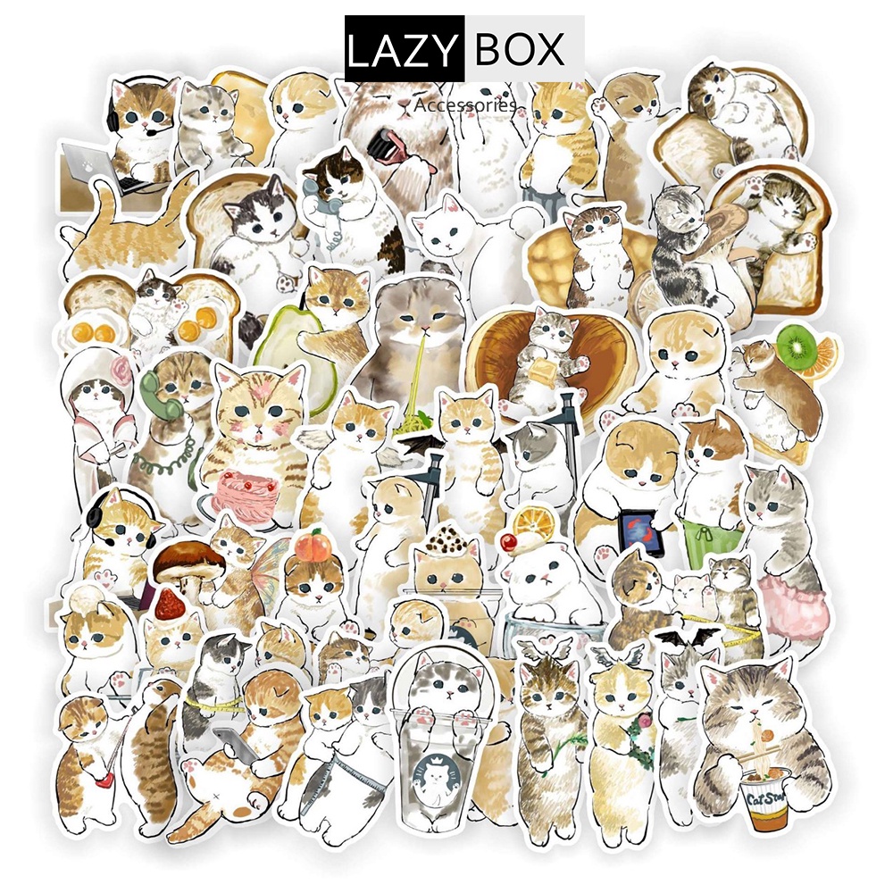 Sticker Mèo đáng yêu chống nước, decal hình dán mũ bảo hiểm, laptop, ipad, vali, đàn, decor