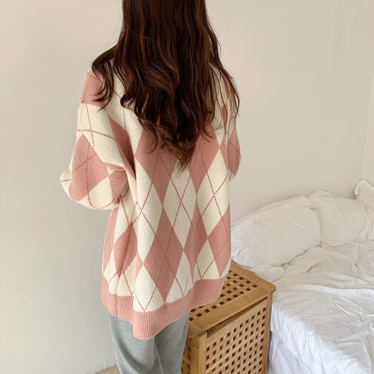 Áo khoác cardigan/ Áo không tay vải dệt kim dáng rộng họa tiết sọc phong cách Anh Quốc cho nữ 2021 (có bán lẻ) | BigBuy360 - bigbuy360.vn