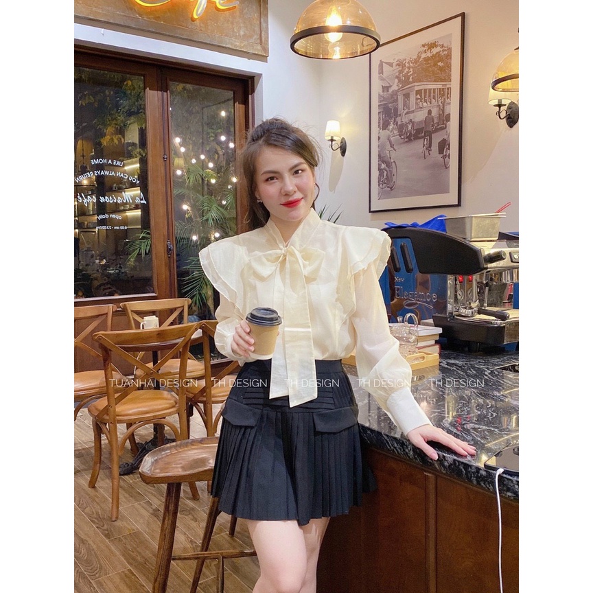 Áo sơ mi nơ vai viền bèo siêu xinh - Hàng L1