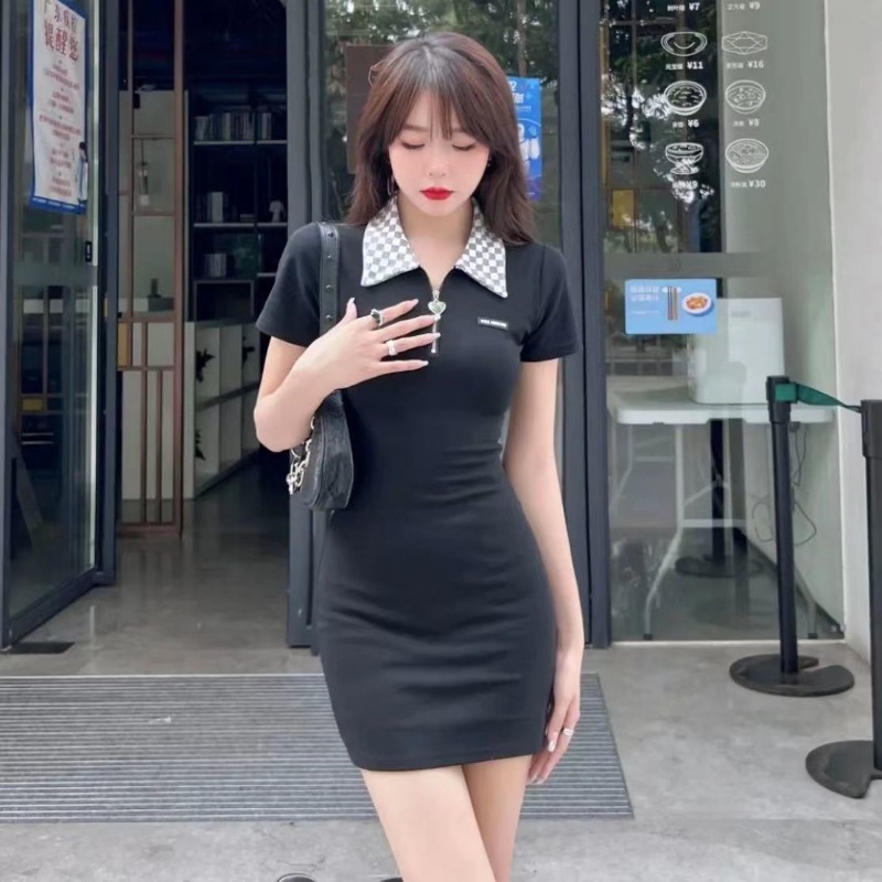 COZOK Đầm POLO Ngắn Tay Cổ POLO Thắt Nơ Sau Lưng Thiết Kế Xinh Xắn Cá Tính