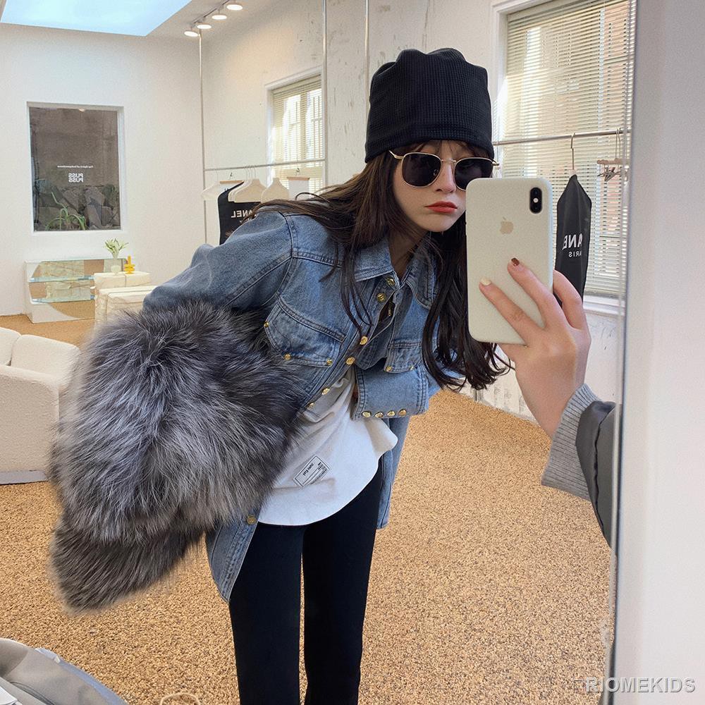 Áo Khoác denim Tay Dài Đính Nút Vàng Thời Trang Cho Nữ