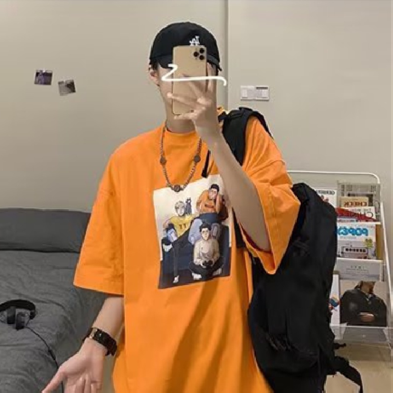 Áo Thun Tay Ngắn Dáng Rộng In Họa Tiết Hoạt Hình Phong Cách Hàn Quốc Thời Trang Mùa Hè Cho Nam Size M-8XL