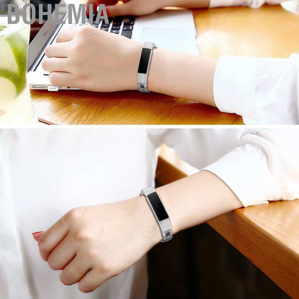 Dây Đồng Hồ Thay Thế Bằng Thép Không Gỉ Đính Đá Phong Cách Bohemia Cho Fitbit Alta