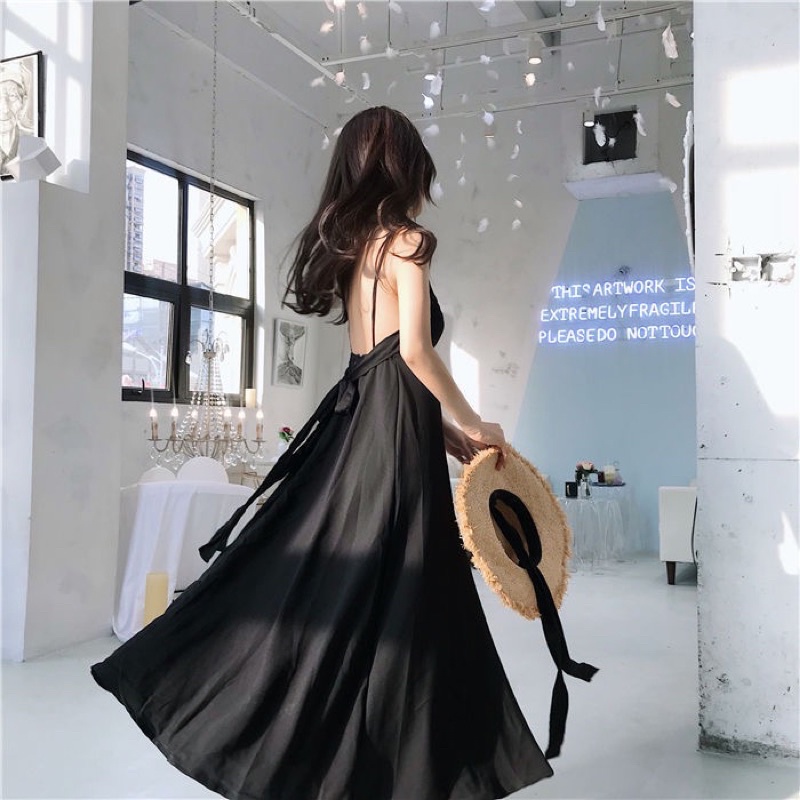 Đầm Maxi 2 Dây Nơ Lưng Mẫu Mới 2023