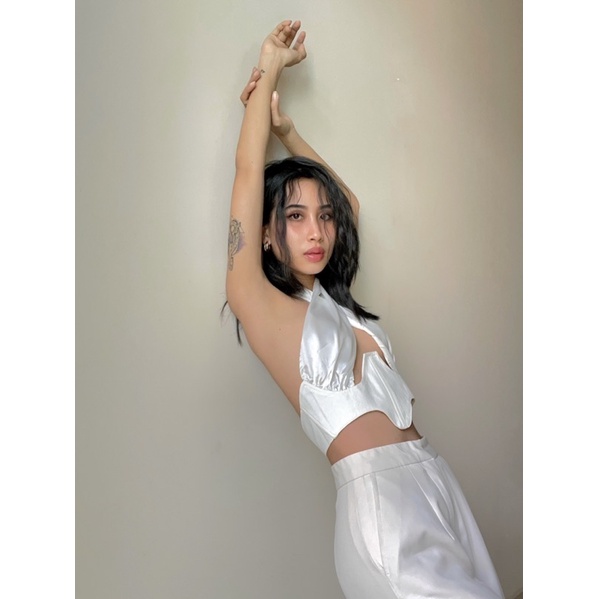Áo Corset phối yếm - màu trắng
