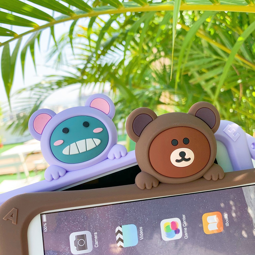 iPad Mini 1 2 3 4 5 Air Pro 9.7 5th/6th Kids Soft Bear Handle Stand Case For iPad 7th/8th Gen 10.2 10.5 11.0 Cute Cartoon Shockproof Silicone Cover For Air 4 10.9" 2020 Pro 10.5-inch iPad 10.2- inch 2019 9.7-inch 2017/2018 Air3 10.5-inches