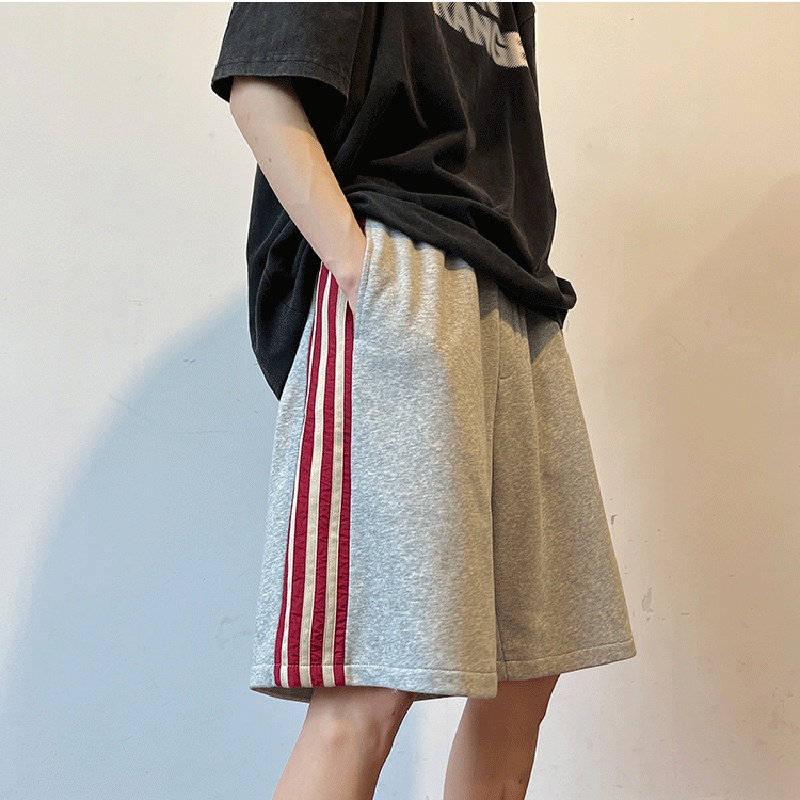 Quần Short Dáng Suông Rộng Viền Sọc Bên Hông Lưng Thun Co Giãn Thoải Mái Có size Lớn M-2XL Dành Cho Nam Giới