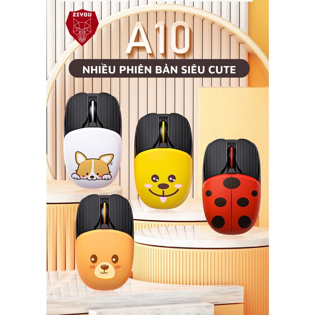 Chuột Bluetooth Ziyou A10 Hình 3D Siêu Xinh Kết Nối Không Dây 2 Chế Độ, Sử Dụng Pin Sạc Dùng Cho ĐT, Máy Tính, ipad