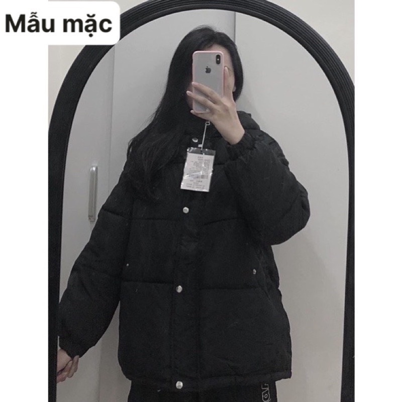 Áo khoác phao béo áo khoác nữ đại hàn màu tím xanh đen trắng có mũ dài tay dáng rộng phong cách Hàn Quốc loại 1 đủ size