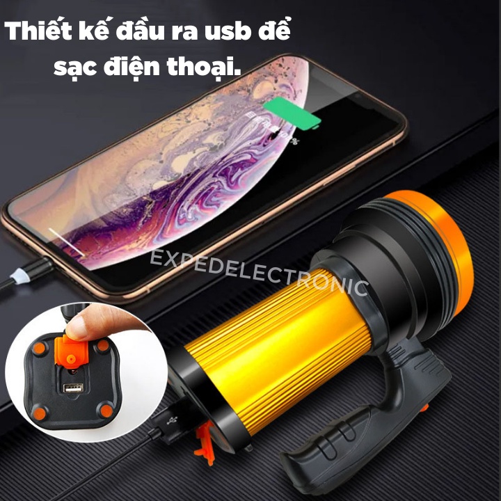 [Có bảo hành] Đèn pin cầm tay siêu sáng chiếu xa 1000m chống thấm nước có cổng USB sạc điện thoại