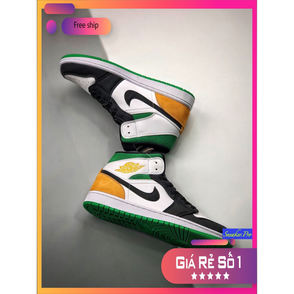 [Giày thể thao] Giày thể thao nam nữ(FREESHIP+HỘP) Giày thể thao AIR Jordan 1 Mid SE White Laser Orange Lucky Green (GS)