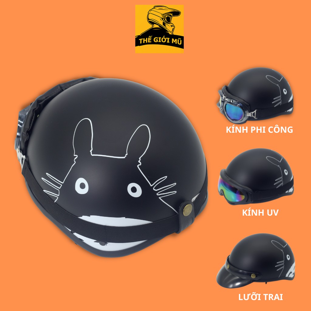 Mũ bảo hiểm nửa đầu in hình Totoro màu đen_nón bảo hiểm thời trang cute nhất,Thế giới nón