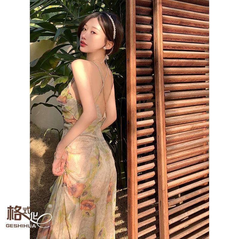 Đầm Hai Dây Xẻ Tà Quyến Rũ Phong Cách Retro Kiểu Pháp