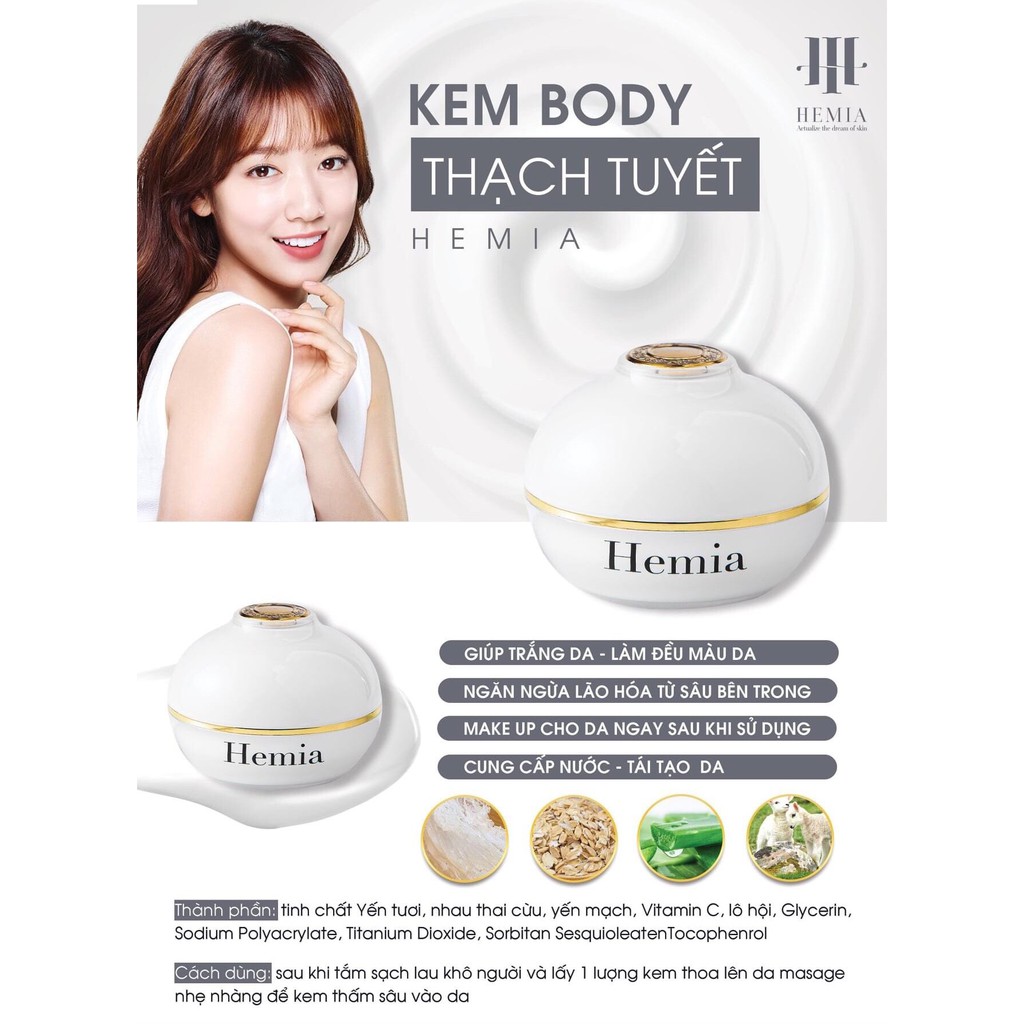 Kem Body Thạch Tuyết Hemia Dưỡng Thể Trắng Da Toàn Thân Dưỡng Ẩm Mềm Mịn Nâng Tone Chống Nắng