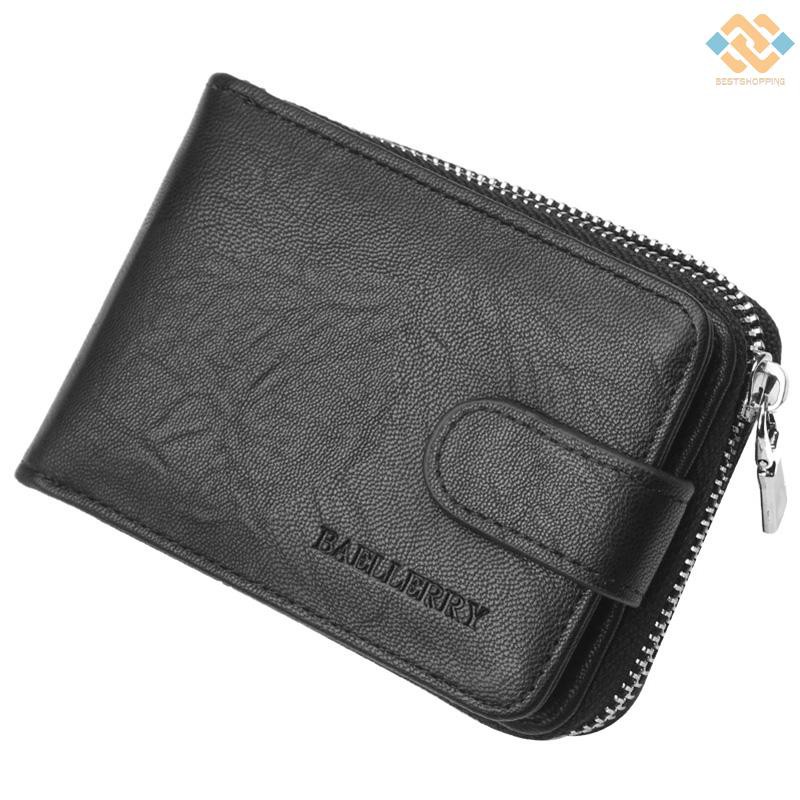 [BEST]Men Wallet Baellerry PU Leather Solid Short Foldable Large Capacity Multifunction Simple Business Money Clip