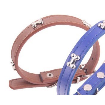 VÒNG CỔ CHO THÚ CƯNG CHÓ MÈO Dưới 20kg Chất liệu da in nổi hình cục xương Bản rộng 1.5Cm