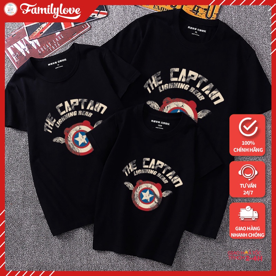Áo Gia Đình Familylove - Mẫu Áo Đồng Phục Gia Đình The Captain Lighning Bear Chất Liệu Cotton 100% Co Giãn