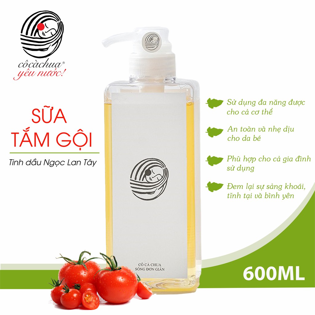 Sữa Tắm Gội Hữu Cơ Rửa Mặt Rửa Tay 5 Trong 1 Cô Cà Chua Sống Đơn Giản 600ml An Toàn Thân Thiện Cho Da