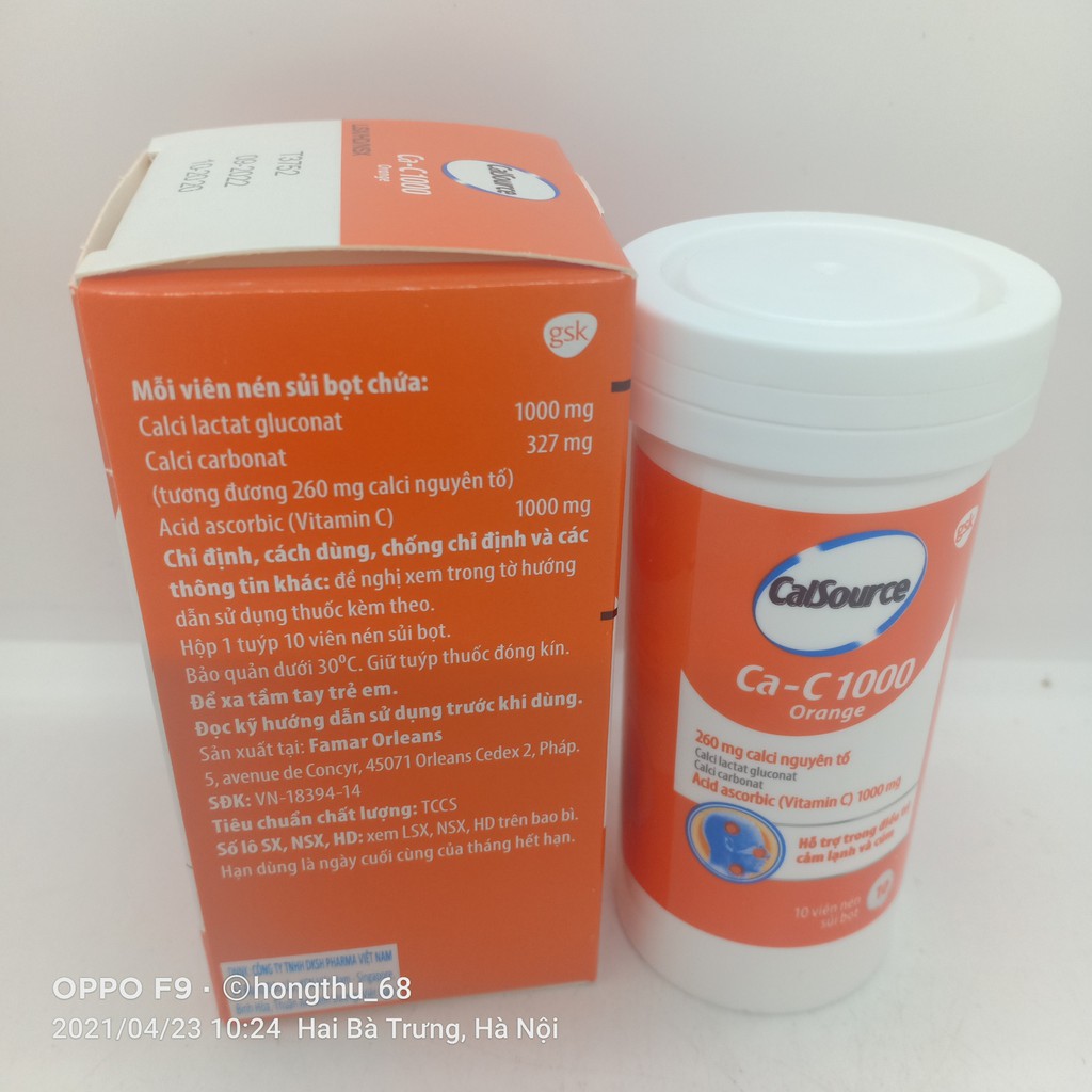 Viên sủi CalSource Ca-C1000 Orange tuýp 10 viên | Thế Giới Skin Care