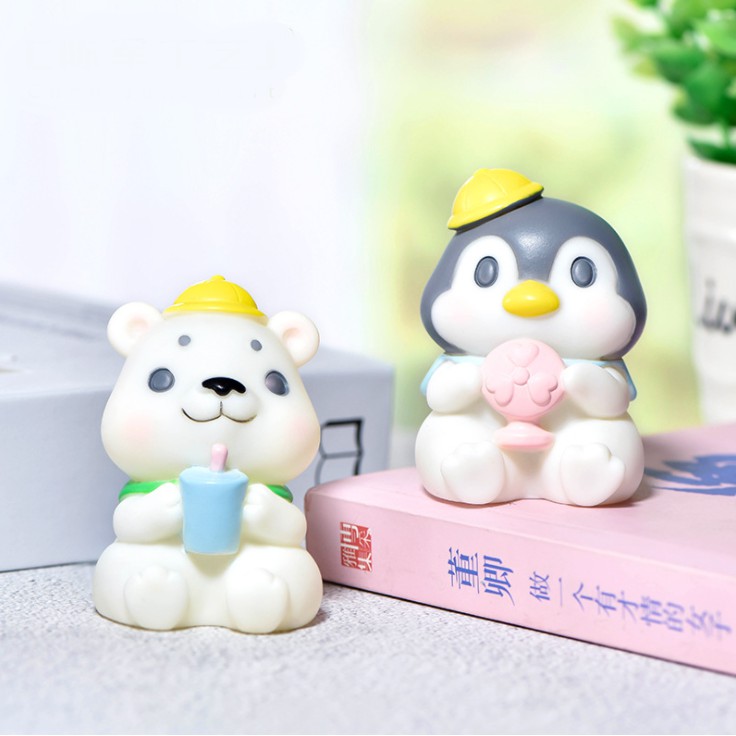 Búp bê gấu trắng và chim cánh cụt rỗng nhẹ thích hợp trang trí bánh, tiểu cảnh, terrarium, DIY