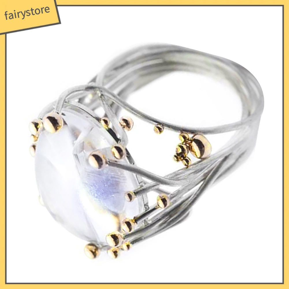 Nhẫn đính hôn đính đá topaz giả hình oval phong cách cổ điển