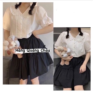 [Ảnh thật/Sẵn]Áo sơmi cổ sen cúc bọc li ngực ngắn tay/Áo sơmi Ulzzang
