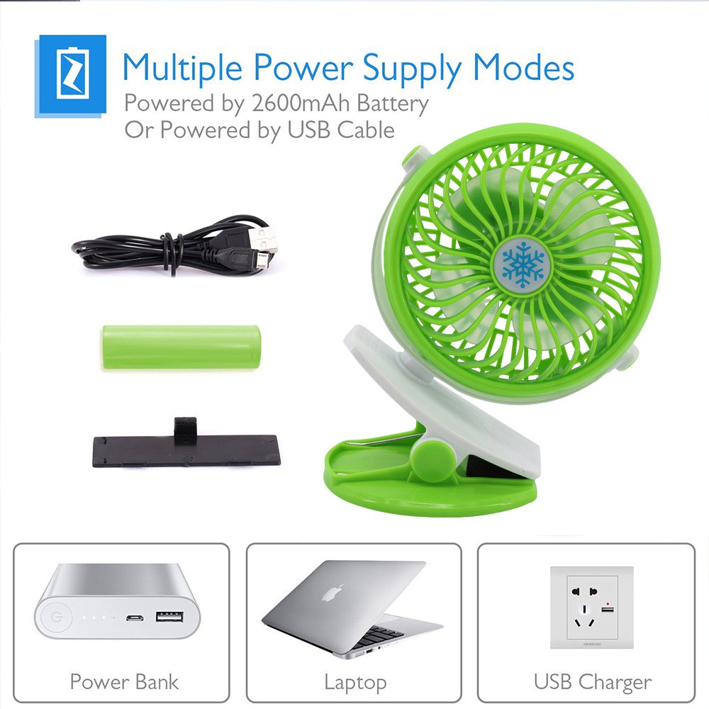 Quạt Sạc Kẹp Bàn Xoay 360 Độ- pin sạc, 3 cấp độ (Giao Màu Ngẫu Nhiên) | BigBuy360 - bigbuy360.vn