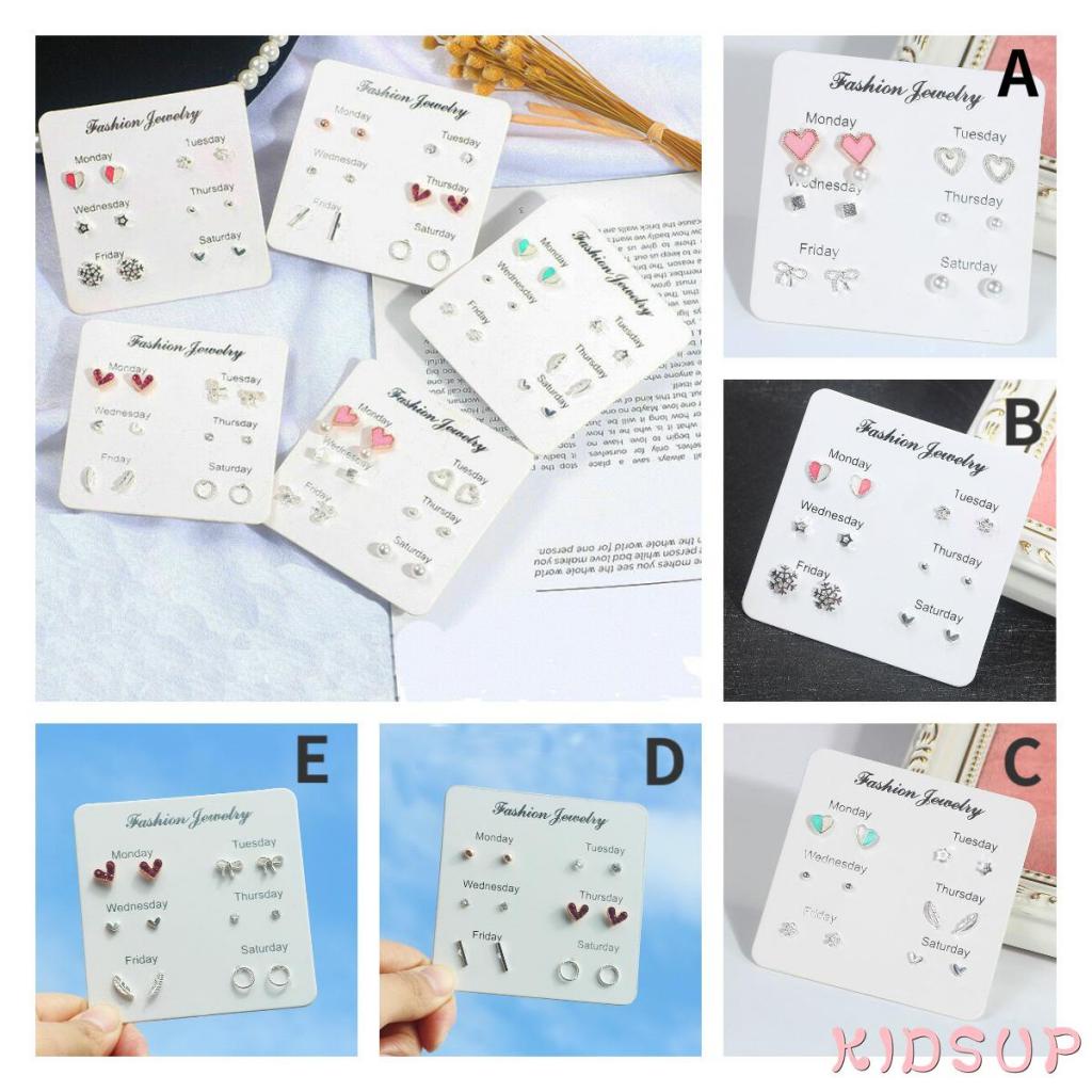 Set 6 đôi khuyên tai kim loại đính đá thời trang cho nữ