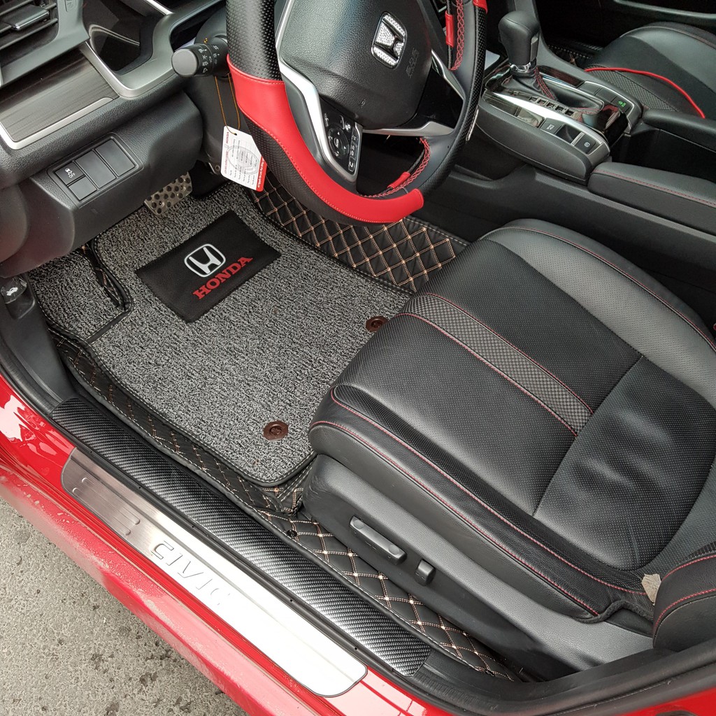 Lót sàn da 6D kèm thảm rối chống bụi cao cấp dành cho xe Honda Civic 2016-2019