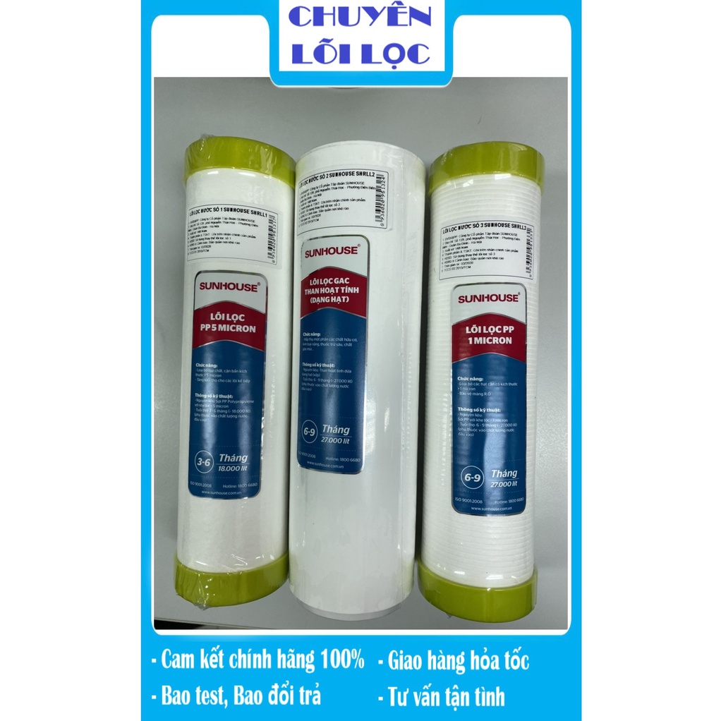 Combo lõi chức năng Sunhouse  -  123, Lõi tạo khoáng bù điện giải , màng RO Dupont