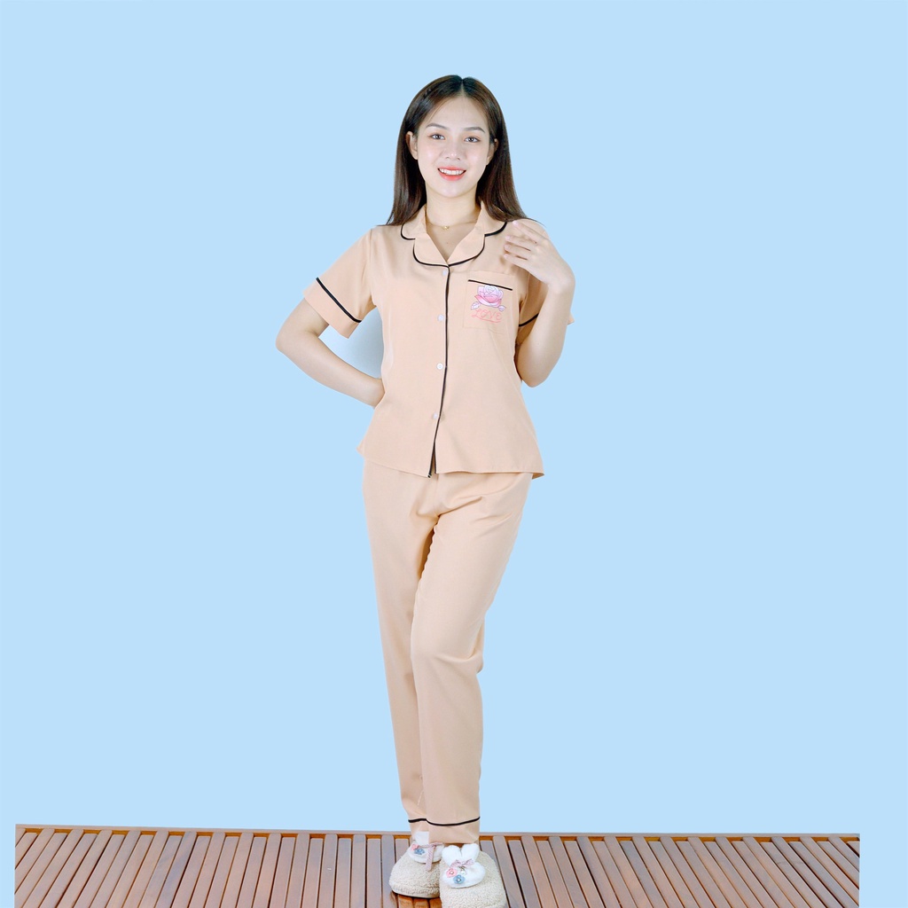 Set đồ bộ Pijama nữ mặc nhà P15 CÀ PHÊ SỮA tay ngắn quần dài in hình cực xinh