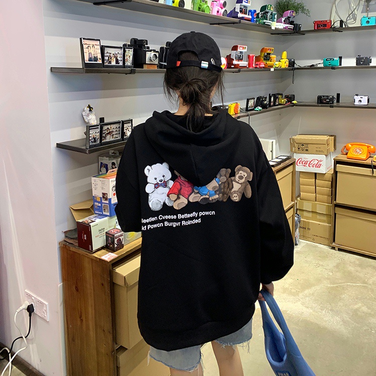 Áo hoodie dài tay dáng rộng in hình giản dị dễ phối đồ thời trang