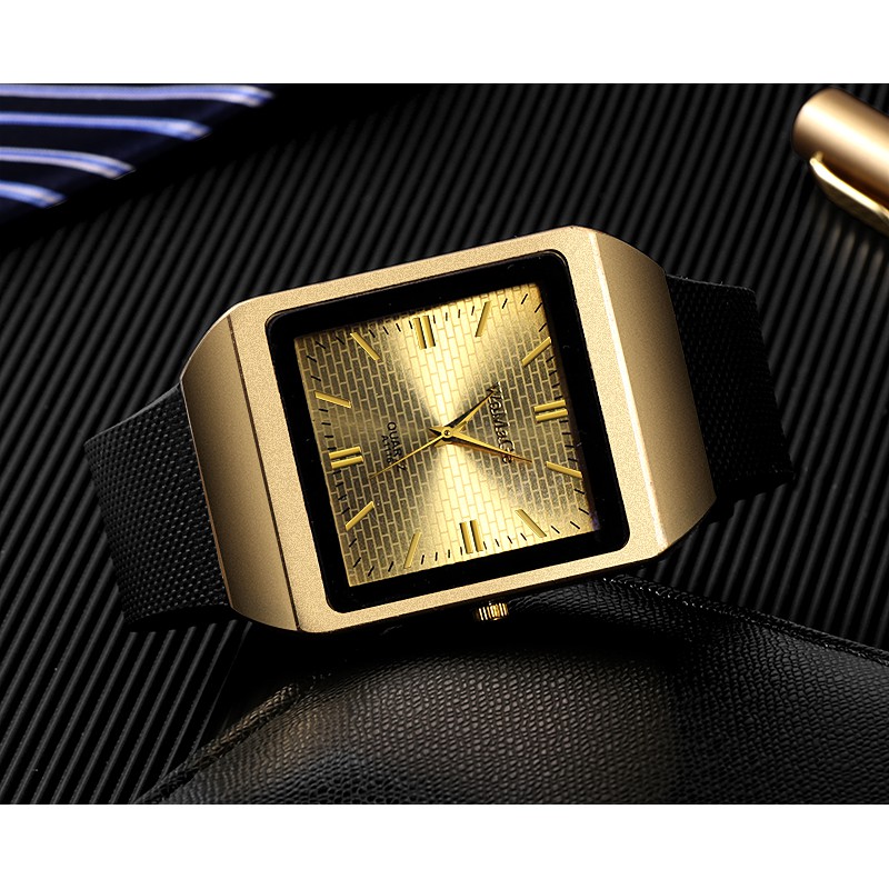 Đồng hồ dây silicon mặt chữ nhật thời trang cho nam