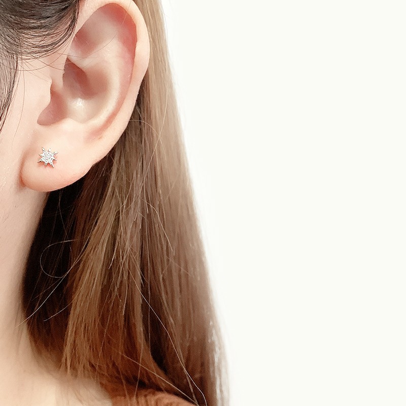 Bông tai bạc ý 925 kim cương nhân tạo nữ ngôi sao