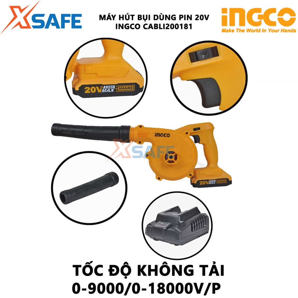 Máy thổi bụi dùng pin INGCO CABLI200181 20V Máy thổi lưu lượng khí tối đa 2.7m3/ph, không kèm theo pin và sạc - [XSAFE]
