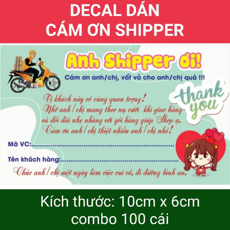 (SIÊU RẺ) combo 100 Tem dán cảm ơn shipper, NHÃN CÁM ƠN SHIPPER-M1