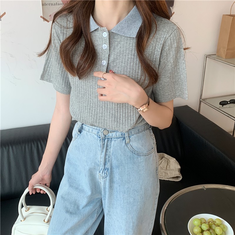 Áo polo dệt kim dáng ôm thiết kế đơn giản dễ phối đồ | BigBuy360 - bigbuy360.vn
