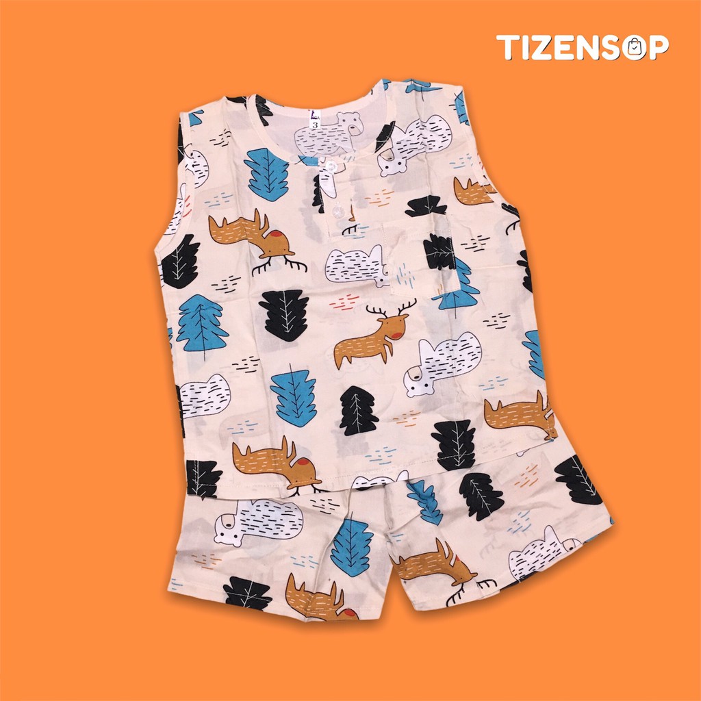 Đồ bộ bé trai vải tole lanh mặc mát kiểu dáng quần đùi áo sát nách