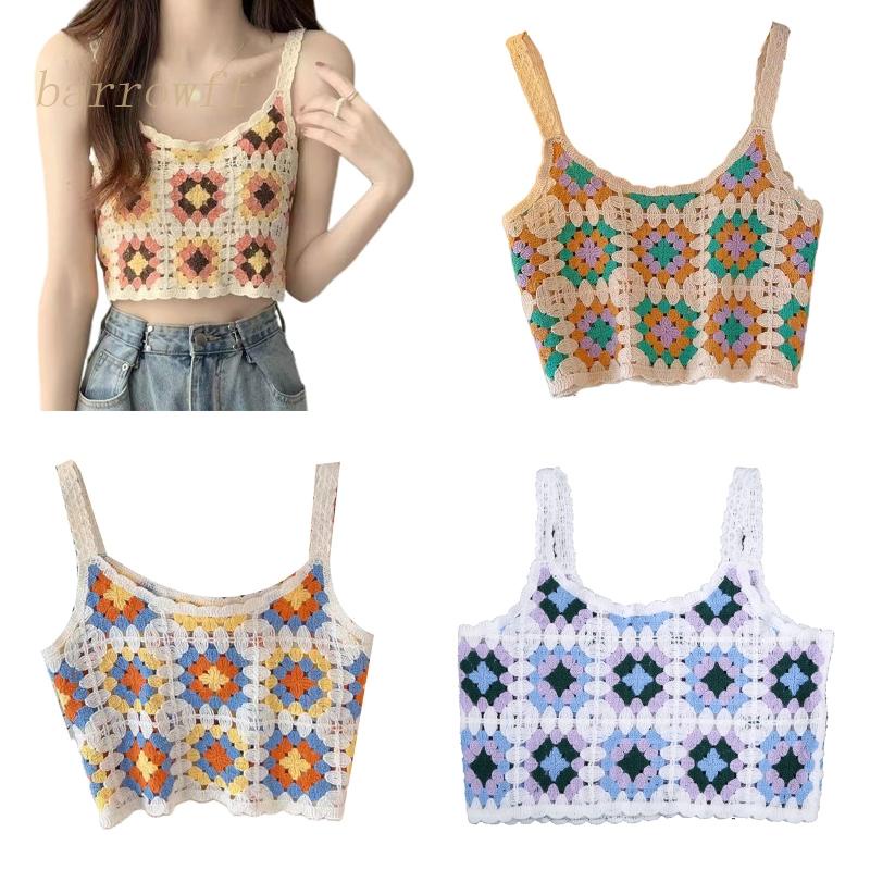 Brroa Áo Croptop Dệt Kim Họa Tiết Hình Học Nhiều Màu Sắc Thời Trang Đi Biển Cho Nữ