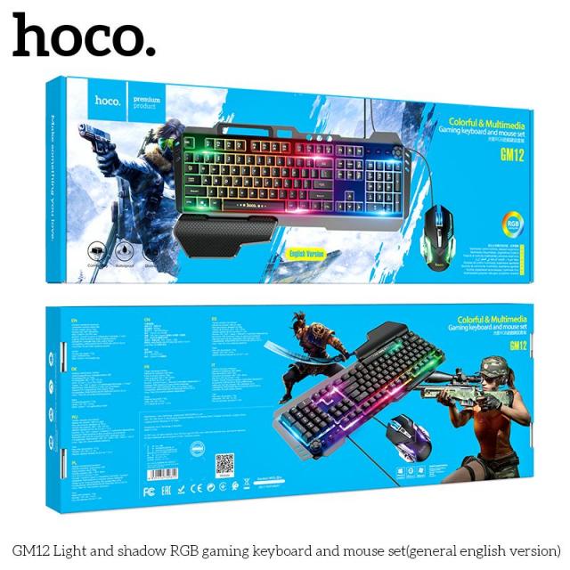 Combo bàn phím chuột Gaming Hoco GM12 Chơi Game Có Dây - Có Đèn Nền LED RGB Tùy Chỉnh Chế Độ Đèn - BẢO HÀNH CHÍNH HÃNG