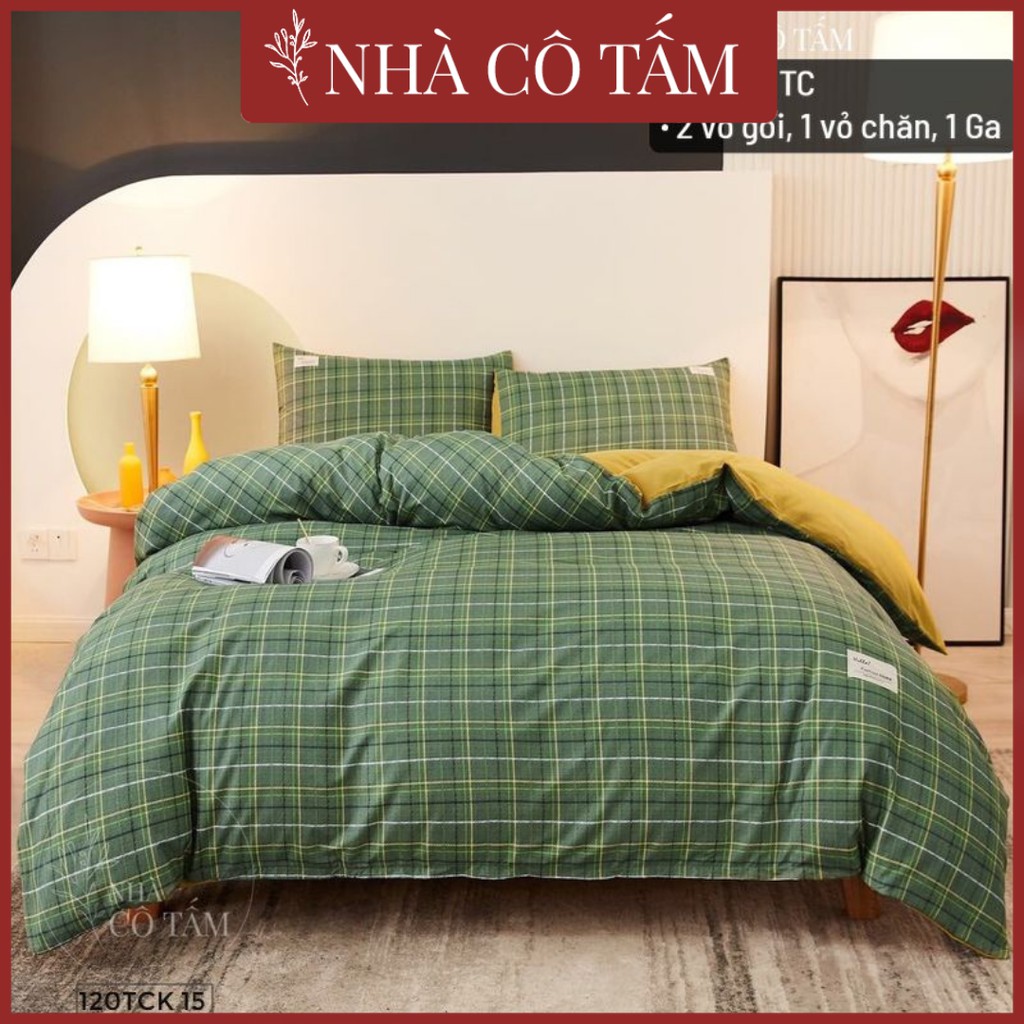 Bộ Chăn Ga Kẻ Giá Cực Rẻ Cotton Tici Kẻ Cao Cấp Hàn Quốc Xanh Lá Xước Nhà Cô Tấm (Có Hình Ảnh Thật)