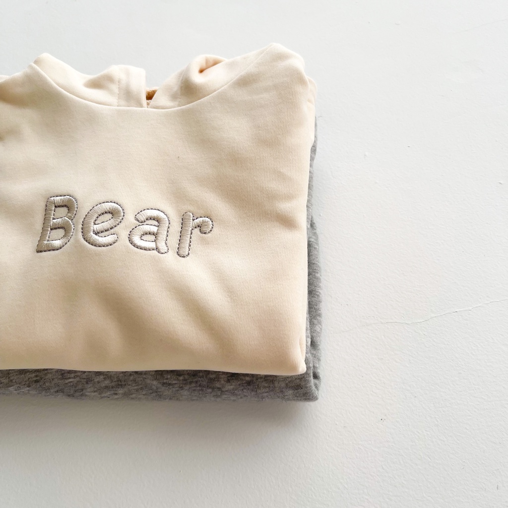 Áo liền quần dài tay có mũ trùm đầu thiết kế kiểu tai gấu hoạt hình dành cho trẻ em