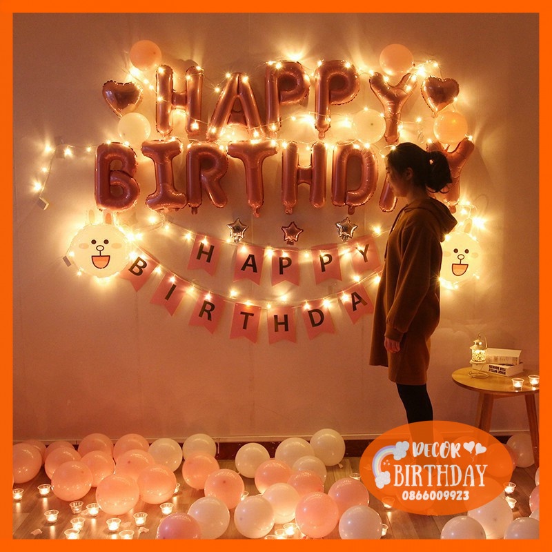 Set Trang Trí Sinh Nhật Siêu Rẻ CHỈ 139K Đầy Đủ Như Hình, Dây Đèn Led 3m, 50 Quả Bóng Bay, Tặng Kèm Đồ Bơm Băng Dính