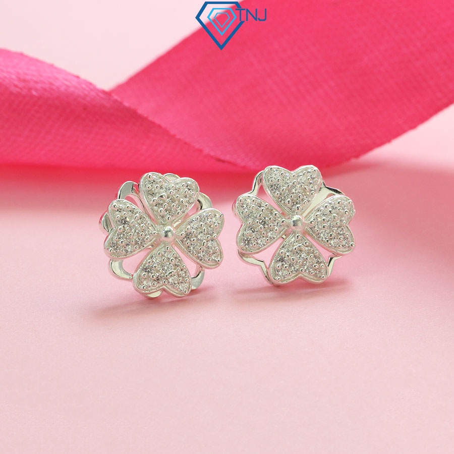 Bông tai bạc nữ 925 hình cỏ 4 lá xoay đinh đá đẹp BTN0154 Trang Sức TNj