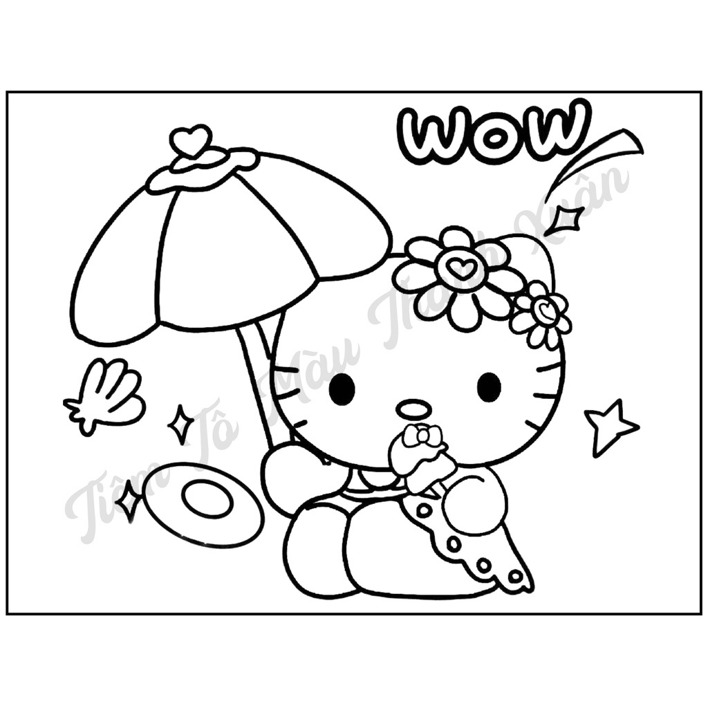 Set 10 Tờ Tranh Tô Màu Hình Mèo Hello Kitty Cute Cho Bé Tô Màu Sáp, Màu Chì - Tiệm Tô Màu Thanh Xuân