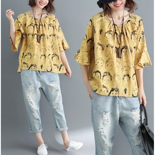 Áo nữ BIG SIZE cổ tròn thời trang, thiết kế độc đáo mới lạ, họa tiết cá tính trẻ trung