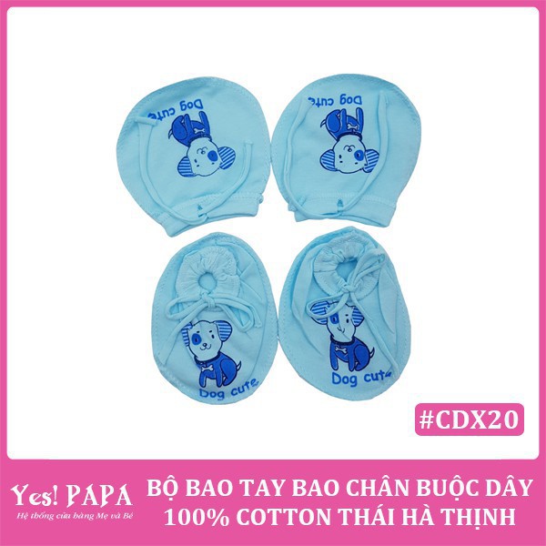 Bộ bao tay & bao chân buộc dây sơ sinh 100% cotton Thái Hà Thịnh