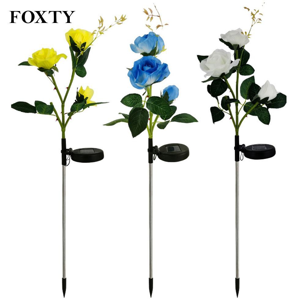 foxty 3 LED Solar Power Waterproof Flower Rose Light Outdoor Garden Path Yard Lawn Lamps Decor Stake Lights Vintage