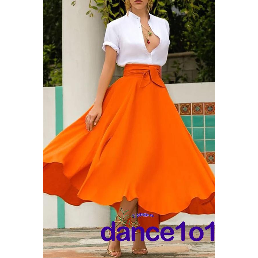 Chân váy maxi lưng cao xếp ly to cho nữ