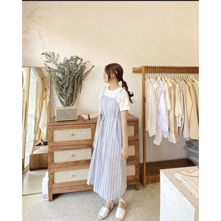 Set váy 2 dây kẻ sọc mix áo thun basic